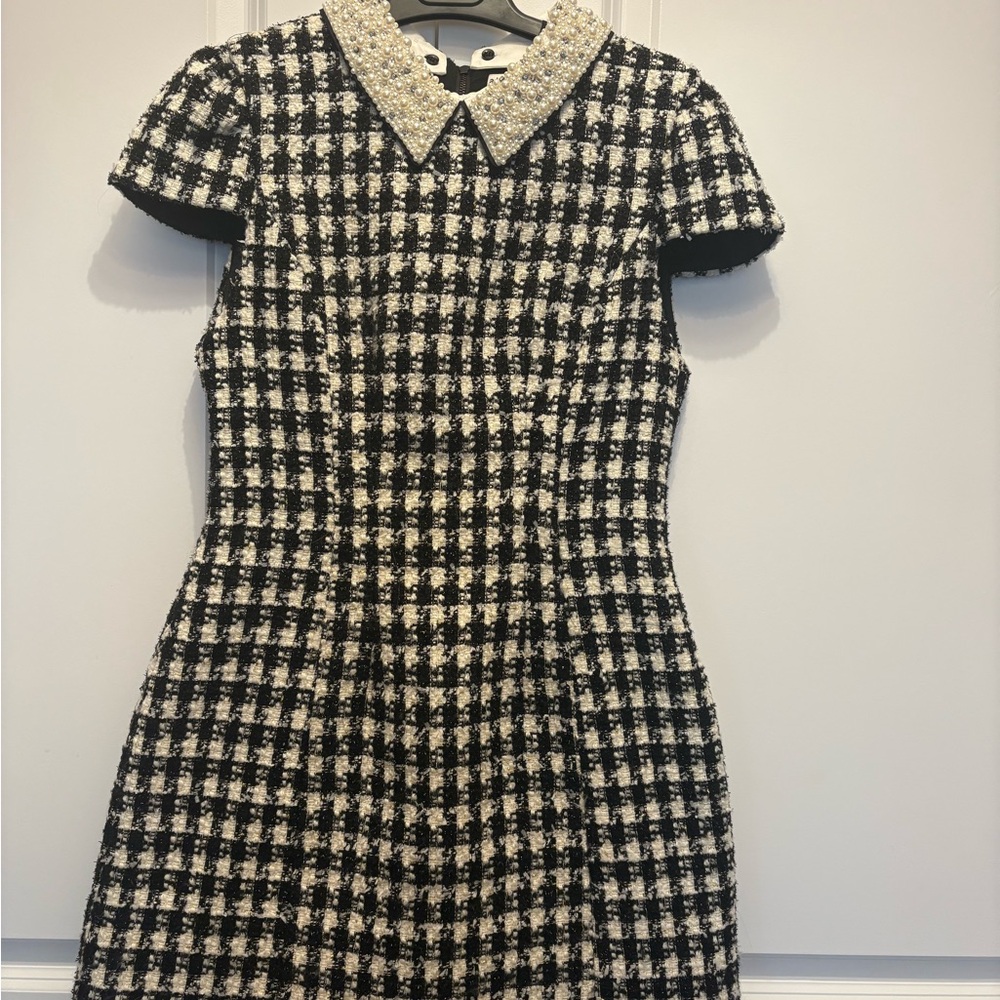 Alice + Olivia Black and Cream Checkered Dress